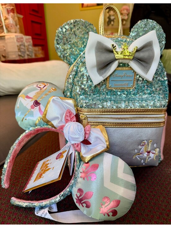 Loungefly Handbags - Loungefly Minnie Main Attraction King Arthur Carrousel Backpack + Ears SET NWT
